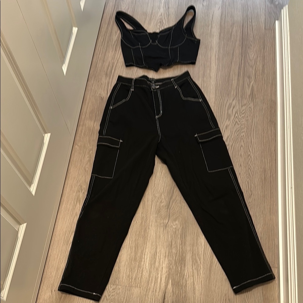 NWOT Corset Crop Top With High Waisted Cargo Trouser